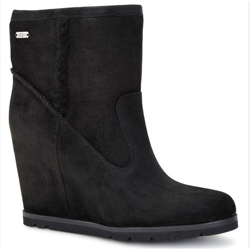 UGG Australia Jade Black Suede Wedge Ankle Boots Women's Size 7